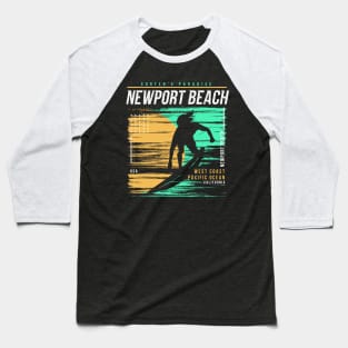 Retro Surfing Newport Beach, California // Vintage Surfer Beach // Surfer's Paradise Baseball T-Shirt